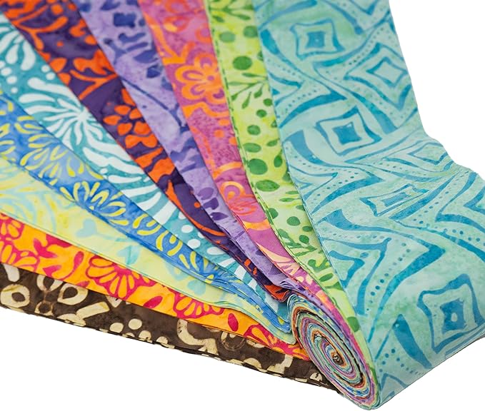 Stitch & Sparkle Indonesian Premium Batik Cotton Vibrant Dreams Jelly Roll 2.5''x 44'', 20 Pieces