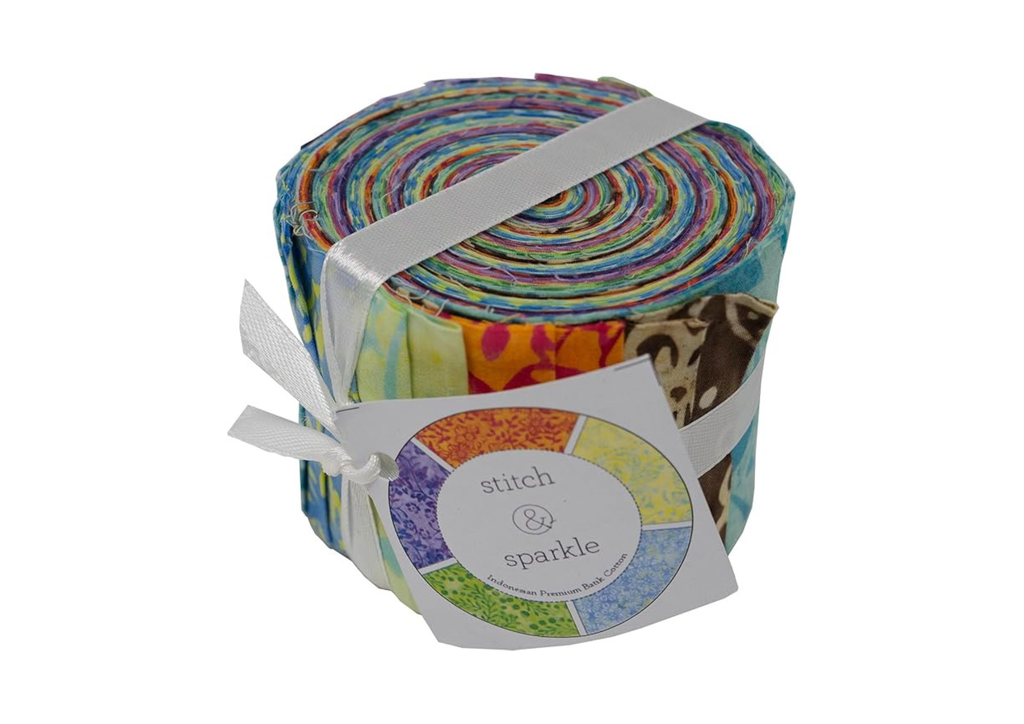 Stitch & Sparkle Indonesian Premium Batik Cotton Vibrant Dreams Jelly Roll 2.5''x 44'', 20 Pieces