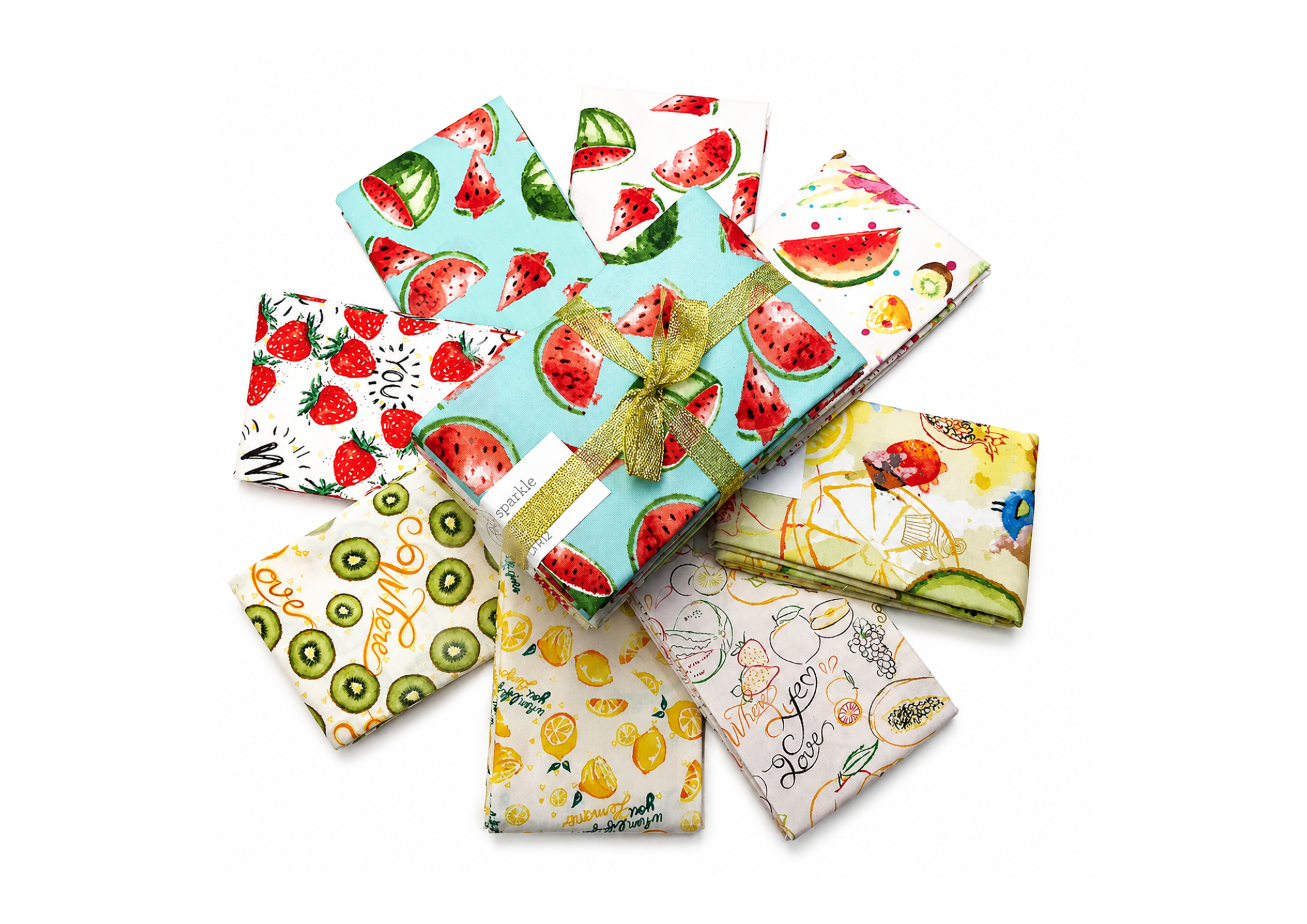 Stitch & Sparkle 8 pcs 18" by 21" Fat Quarter Bundle, Fruity, Quilt, Crafts.